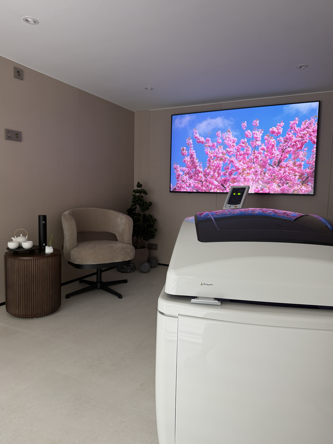Lounge corner with cherry-blossom projection